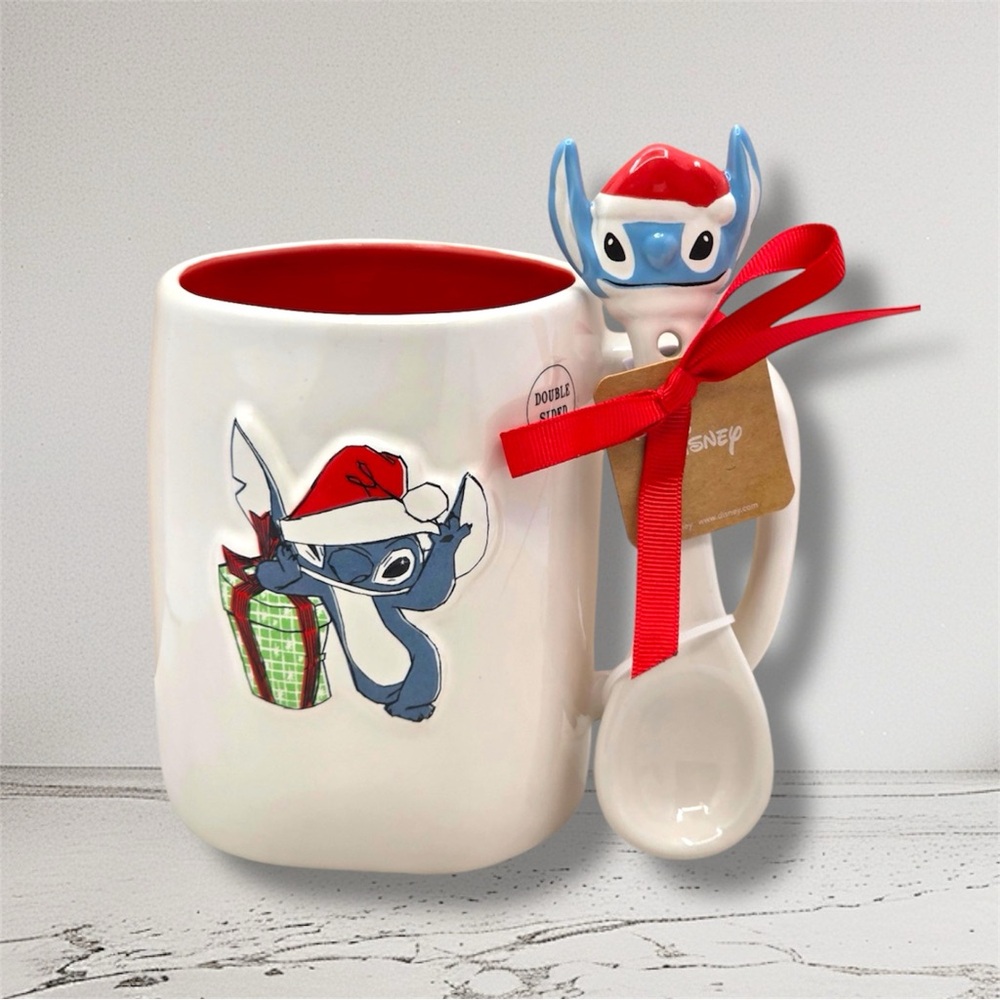Disney Stitch Holiday Mug with Spoon - Red and White